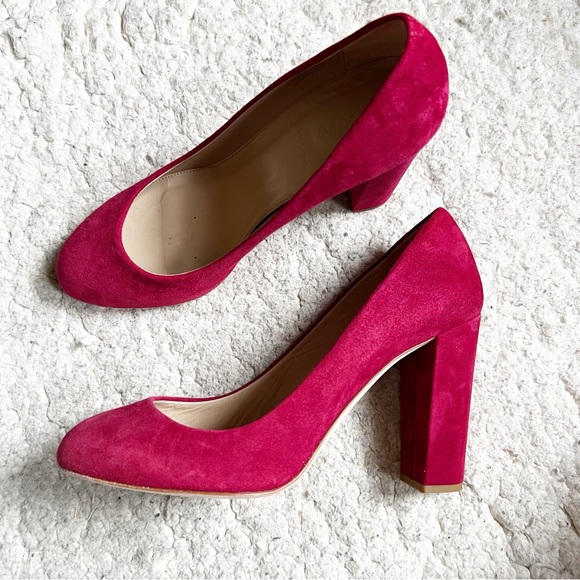 J. Crew Shoes - J.Crew: Classic Made In Italy Red Suede Rounded Toe Block High Heels Size 9
